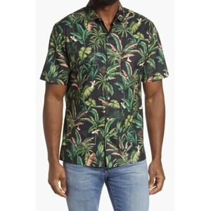 Tori Richard Mighty Jungle Black Tropical Print Button Up Shirt Men's Size L